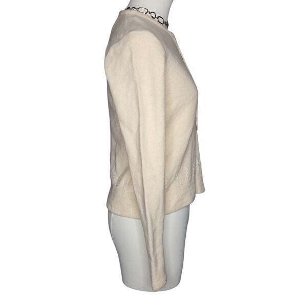 Vtg Bass & Co Lambswool Off White Cream Beaded Flower Long Sleeve Sweater Sz L - Picture 4 of 9